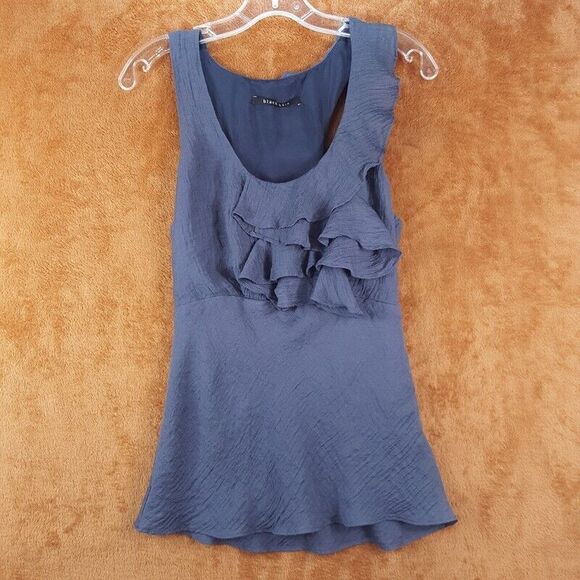 BLACK HALO Womens Top Size 2 Gray Pullover Tank Sleeveless Ruffle Racerback - Picture 1 of 8